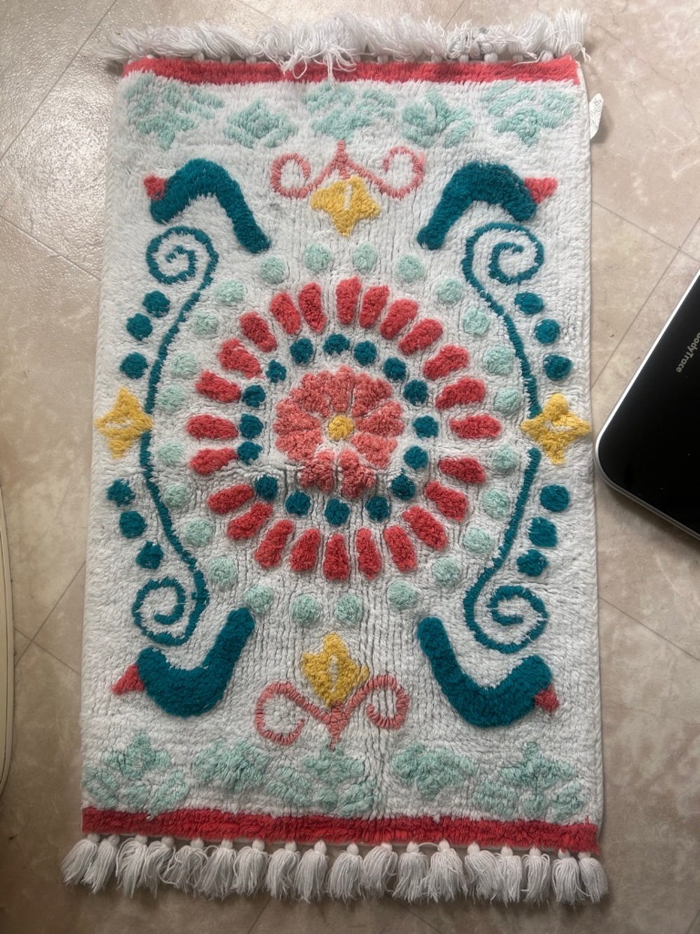 Colorful Floral Tufted Accent Rug - Coral, Teal & Yellow pioneer woman
